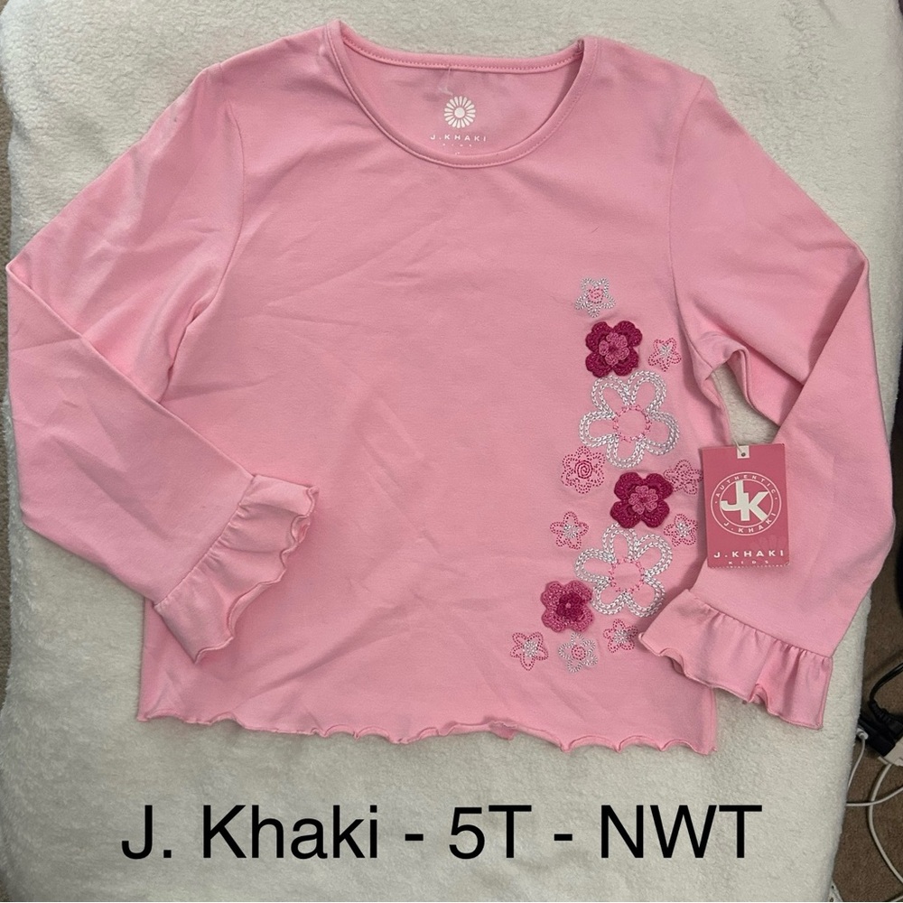 J. Khaki Pink Floral Embroidered Top
